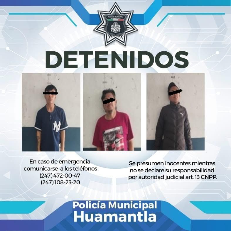 Detiene policía de Huamantla a tres sujetos por intento de robo a casa habitación